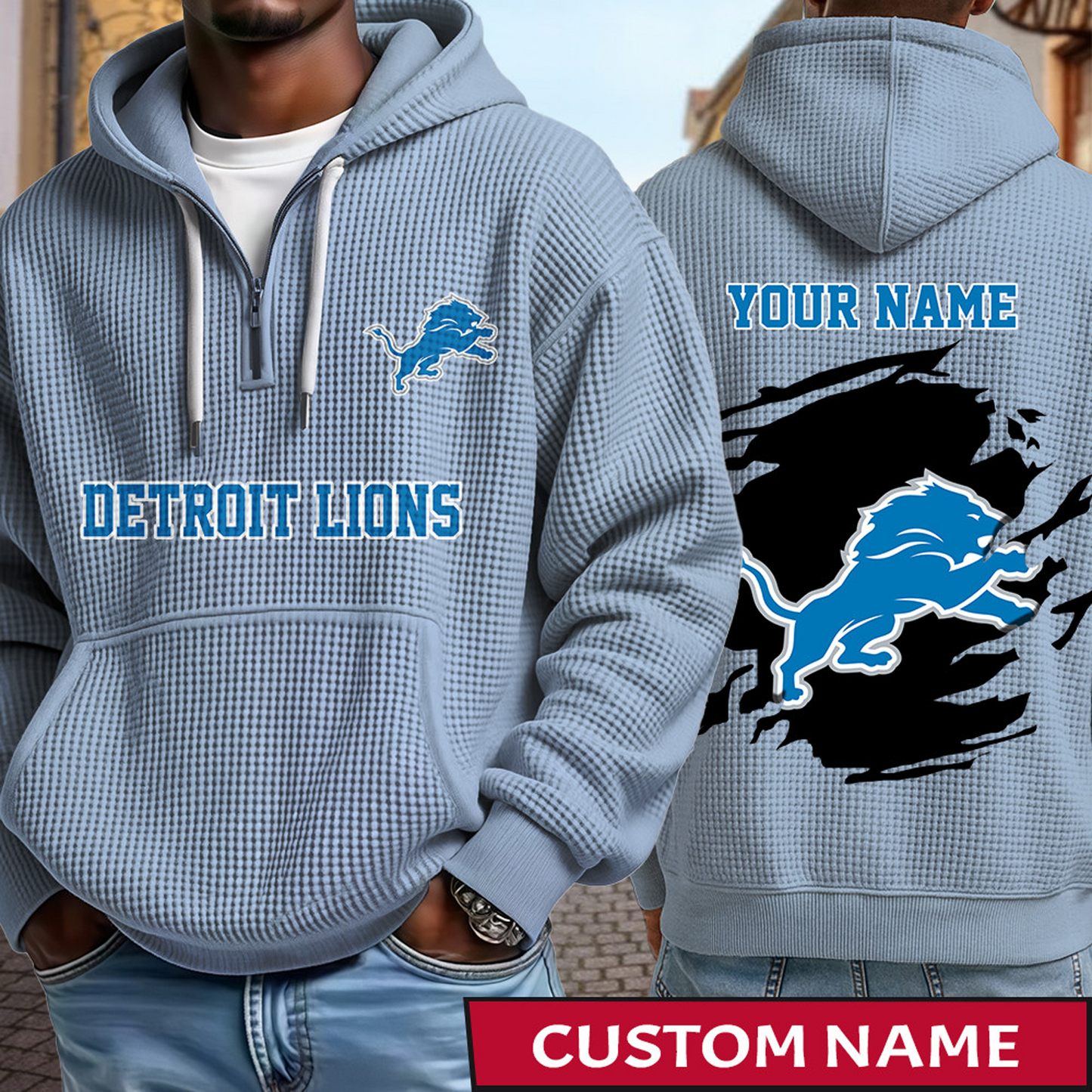DET x NFL Waffle Half Zip Hoodie DATND TANTD
