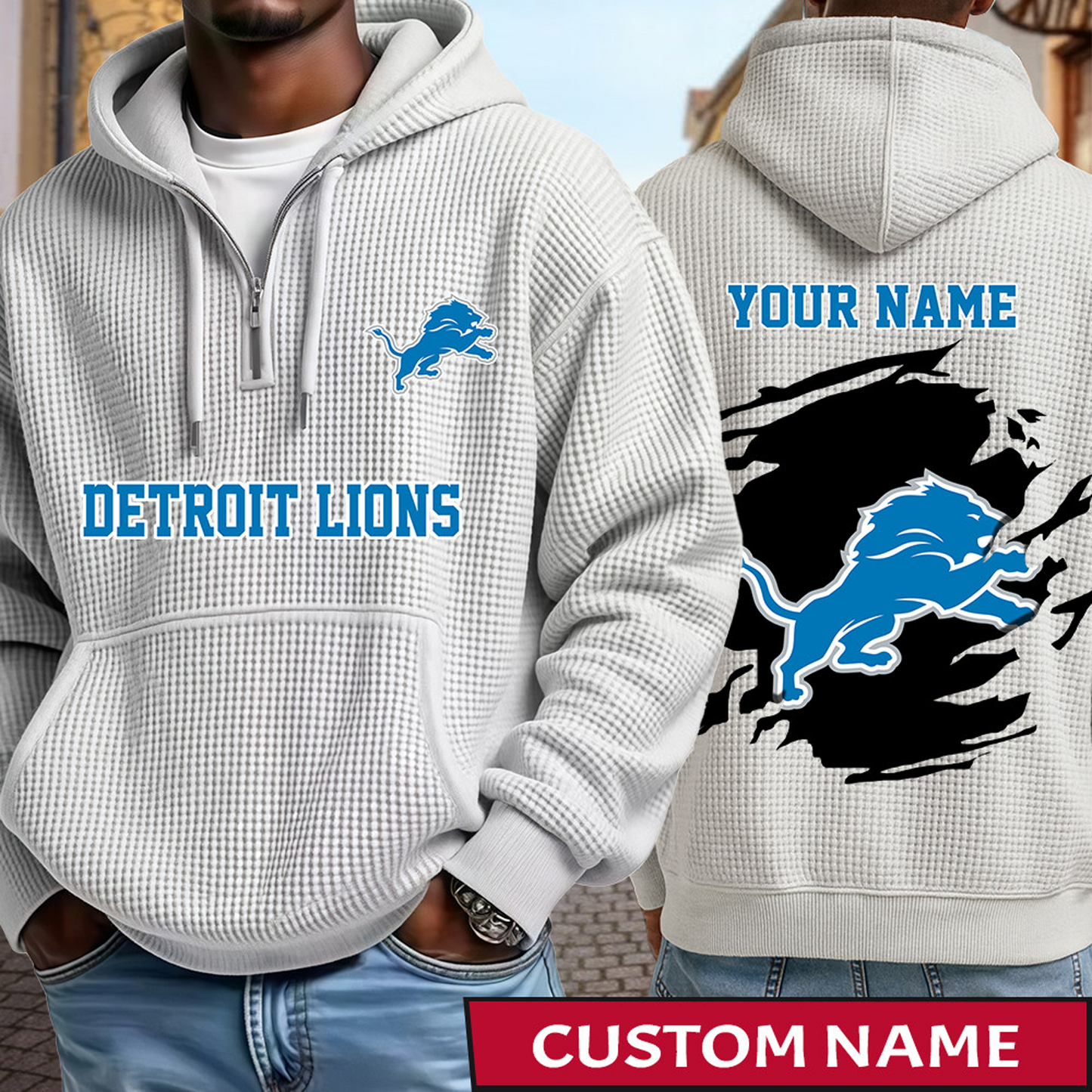 DET x NFL Waffle Half Zip Hoodie DATND TANTD