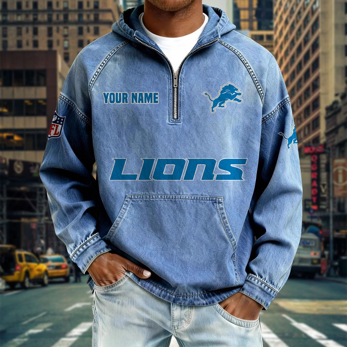 DL x NFL Denim Long - Sleeved Hooded Sweatshirt DDT NTL