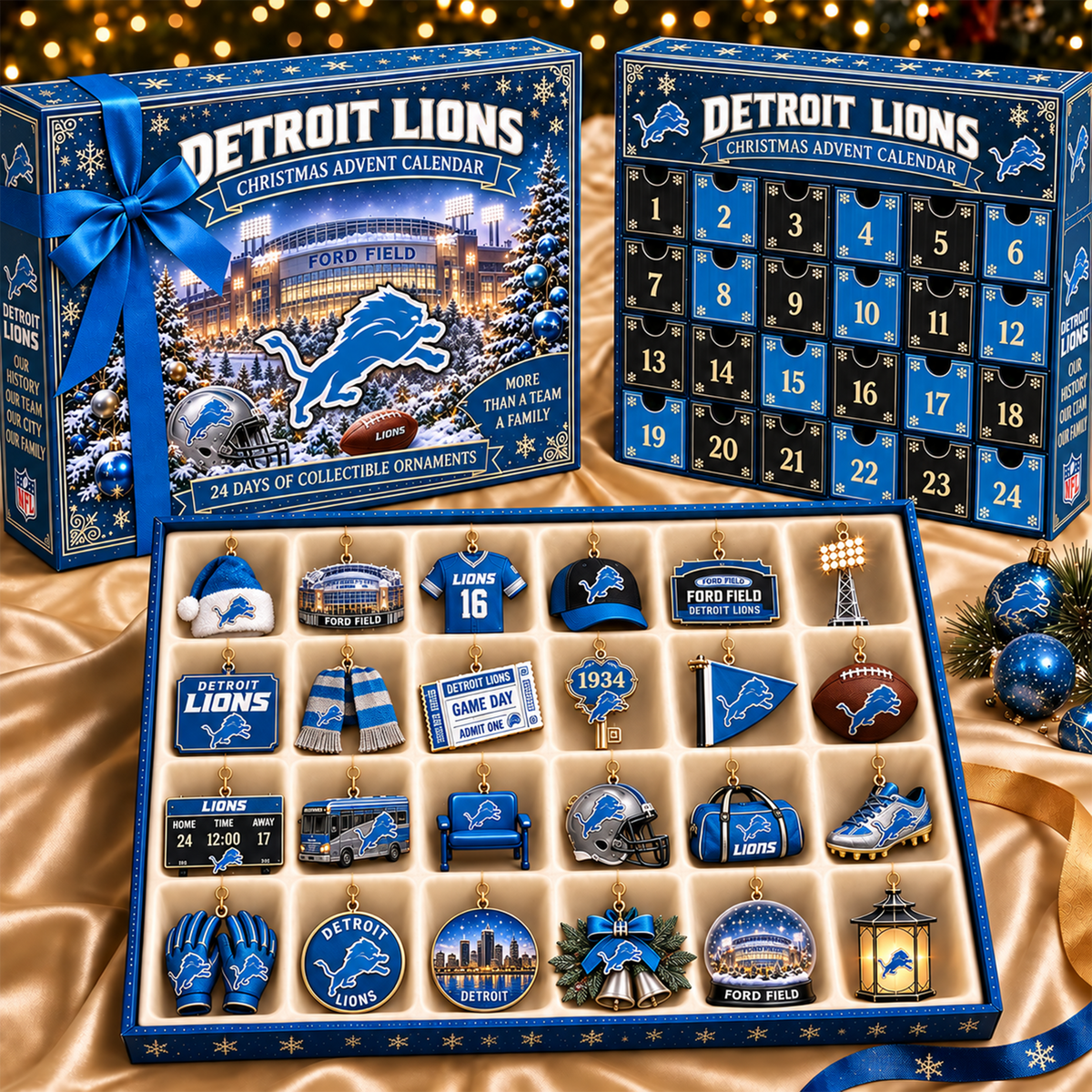 DL x NFL Team Christmas Advent Calendar Box - 24 Days Countdown Tree Ornaments Gift Set 2809 NAK TTT