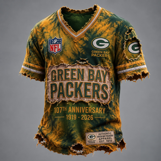 GB X Custom Football Fan Distressed V-Neck Shirt