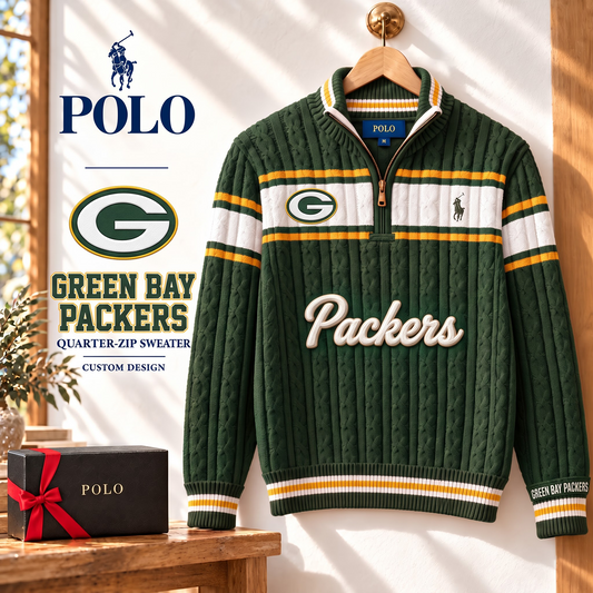 GB X PREMIUM NFL Varsity Cable-Knit Quarter-Zip Sweater