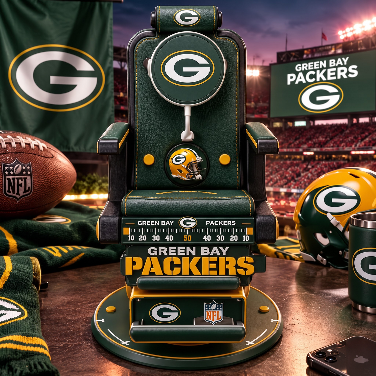 GB X Personalized NFL Fan Barber Chair Desk Phone Stand
