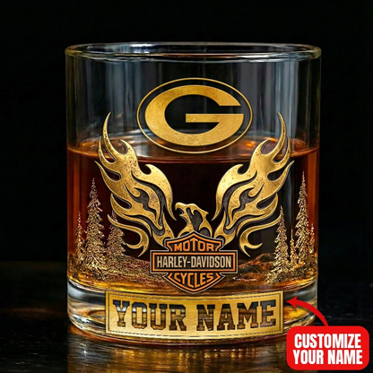 GBP Premium NFL Motorcycle Personalized Whiskey Glass DDT NTL