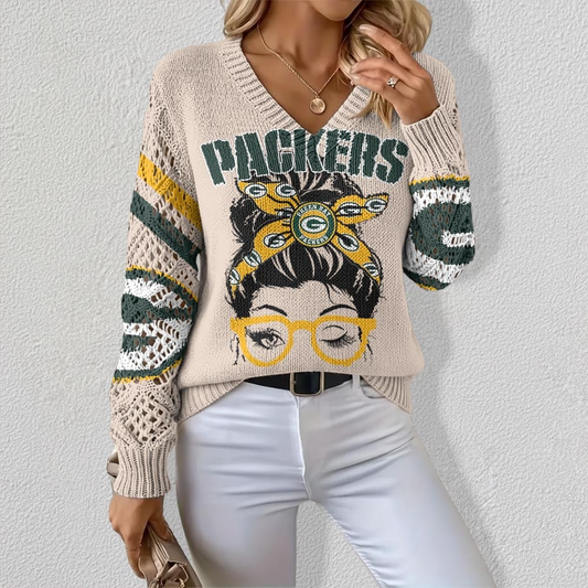 GBP x NFL Crochet Sleeve V-Neck Sweater V2 DDT HLPHUONG