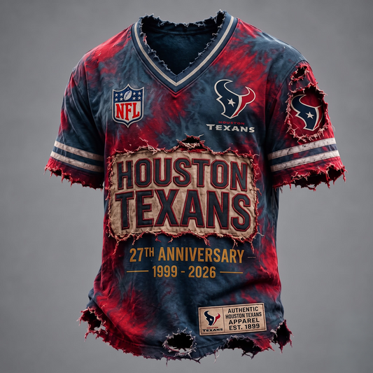 HOU X Custom Football Fan Distressed V-Neck Shirt
