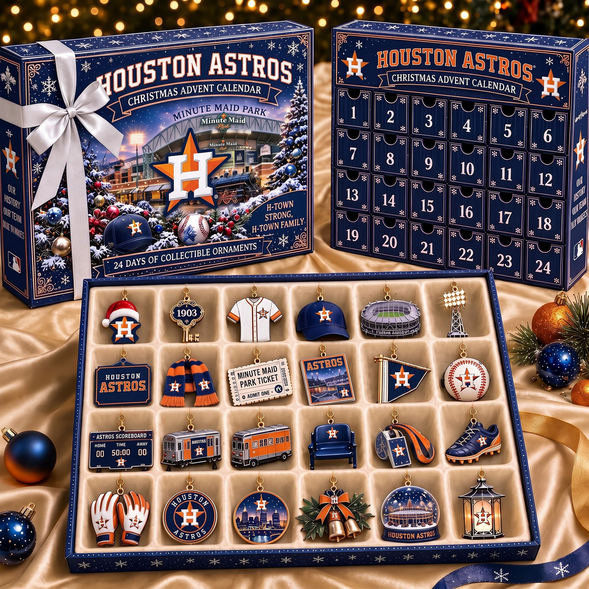 HOU X MLB Team Christmas Advent Calendar Box - 24 Days Countdown Tree Ornaments Gift Set