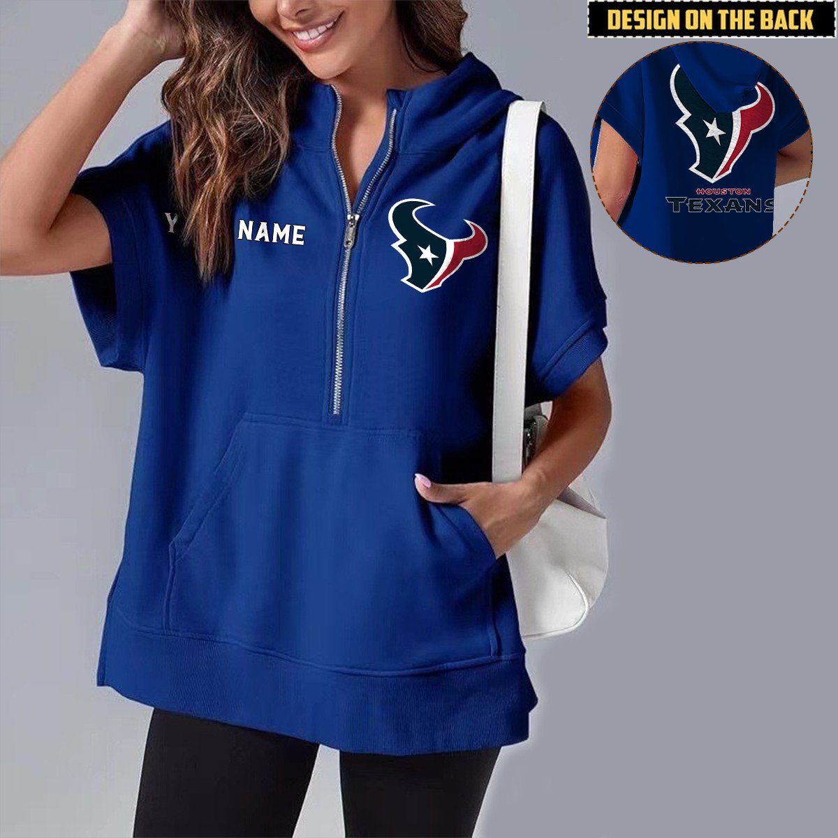 HOU x NFL Short Sleeve Zip Hoodie DATND TANTD