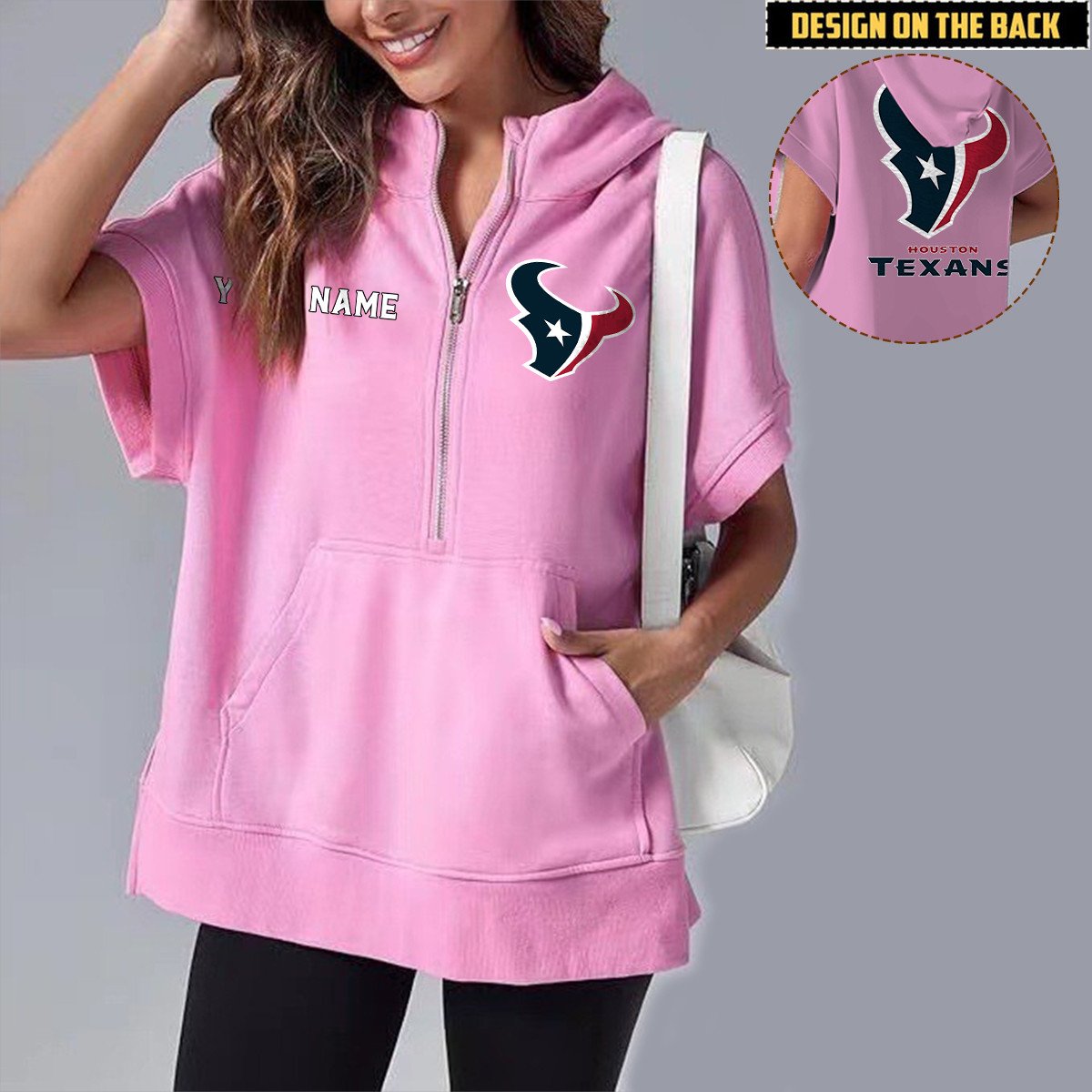 HOU x NFL Short Sleeve Zip Hoodie DATND TANTD