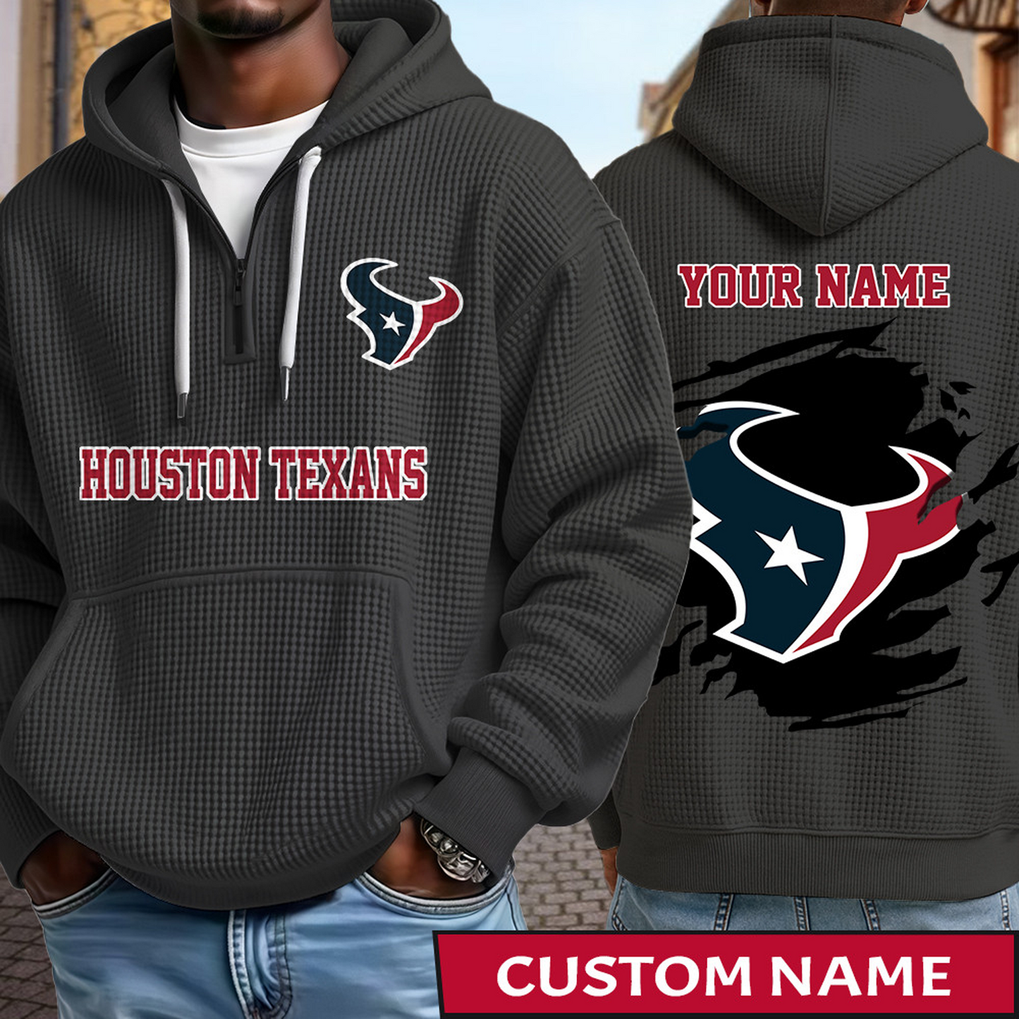 HOU x NFL Waffle Half Zip Hoodie DATND TANTD