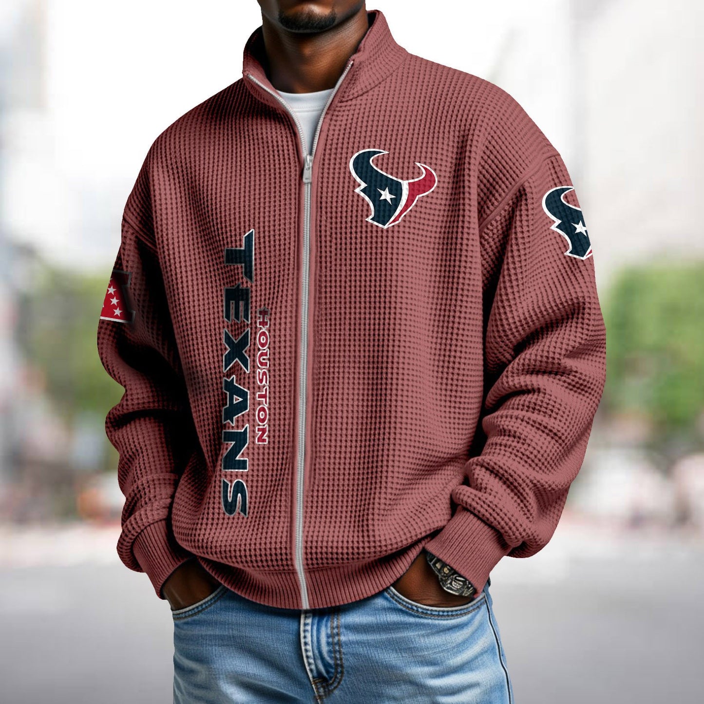 HOU x NFL Waffle Zip-Up Sweatshirt DATND TANTD