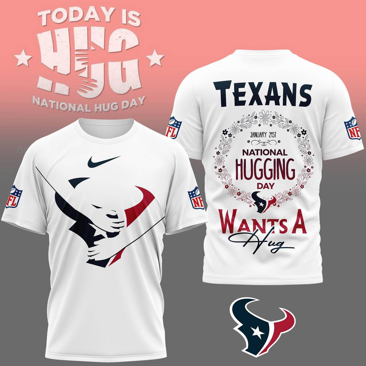 HT Premium NFL National Hugging Day 3D Shirt DDT NTL