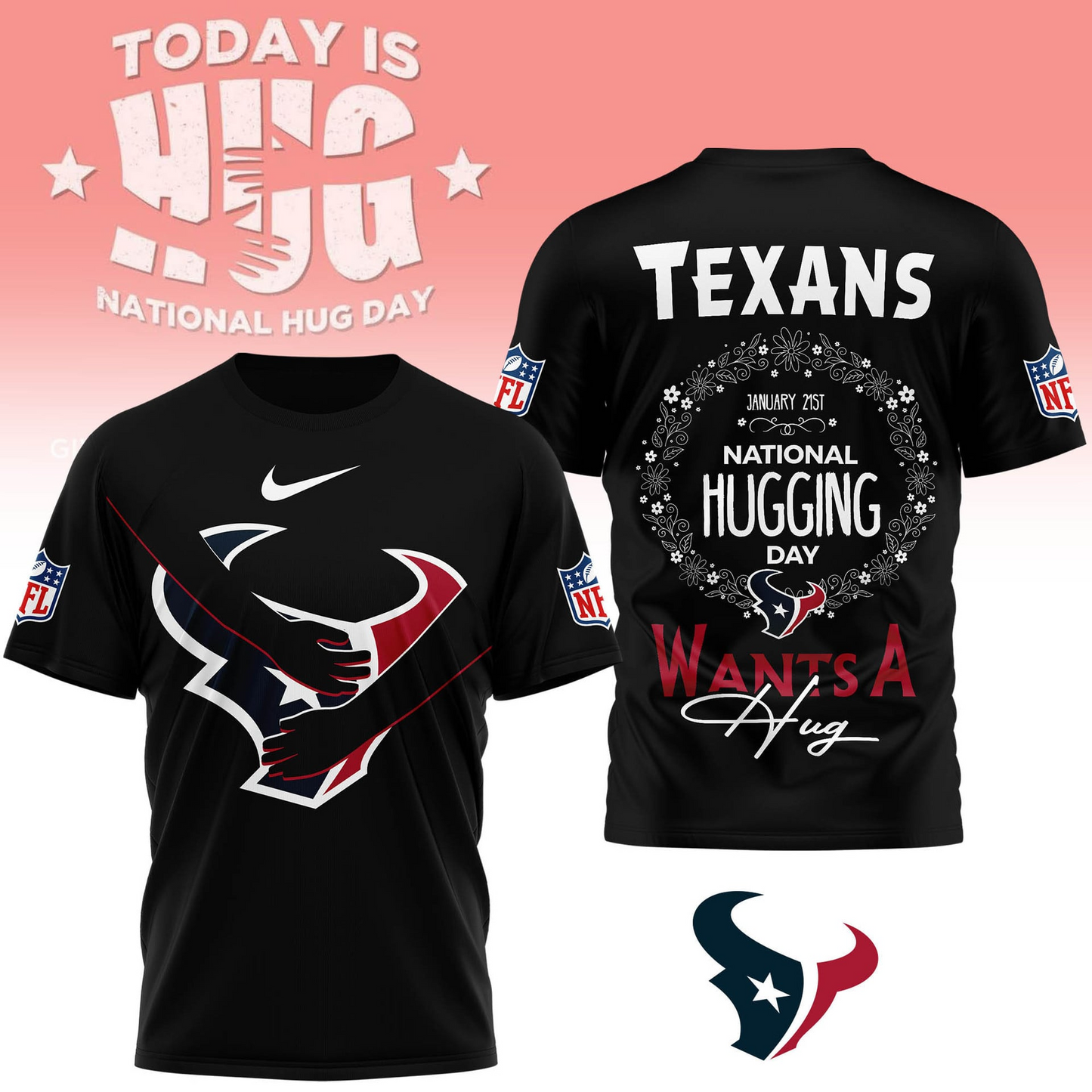HT Premium NFL National Hugging Day 3D Shirt DDT NTL