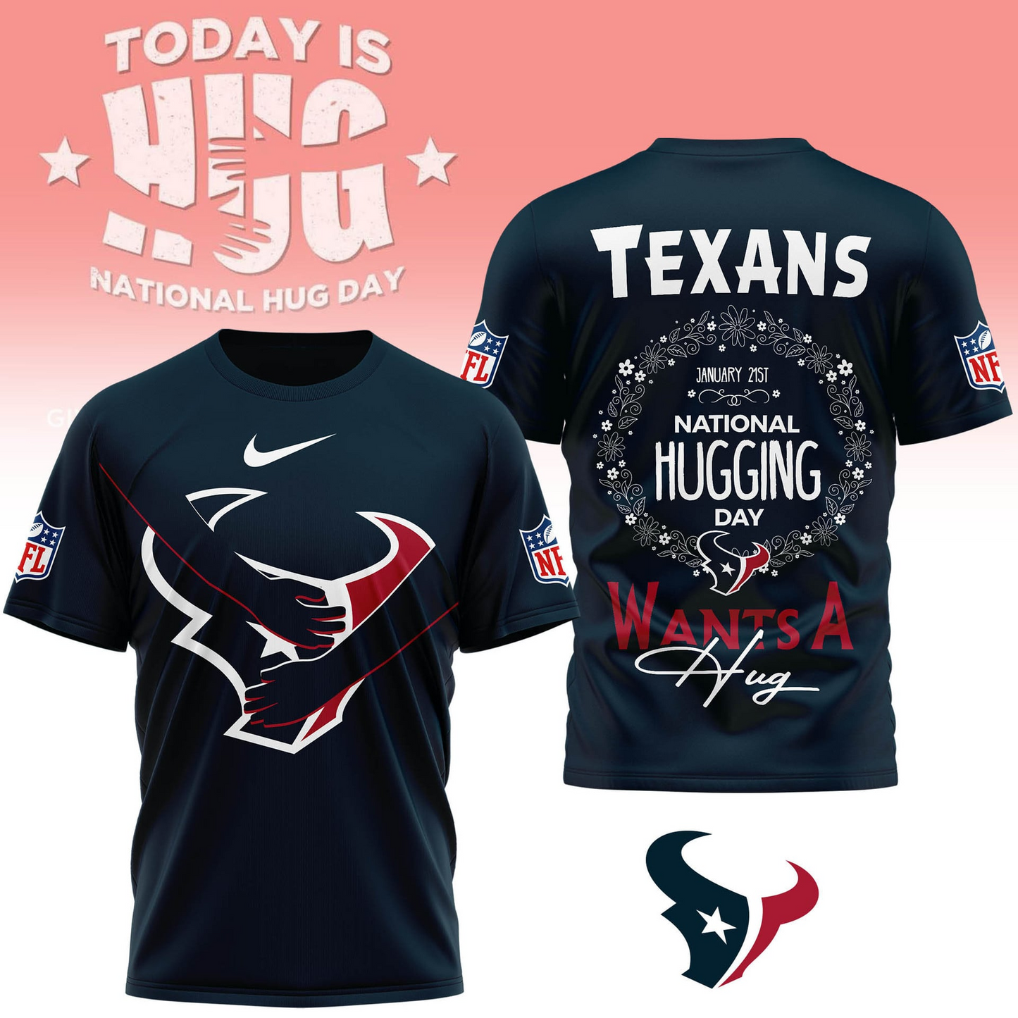 HT Premium NFL National Hugging Day 3D Shirt DDT NTL