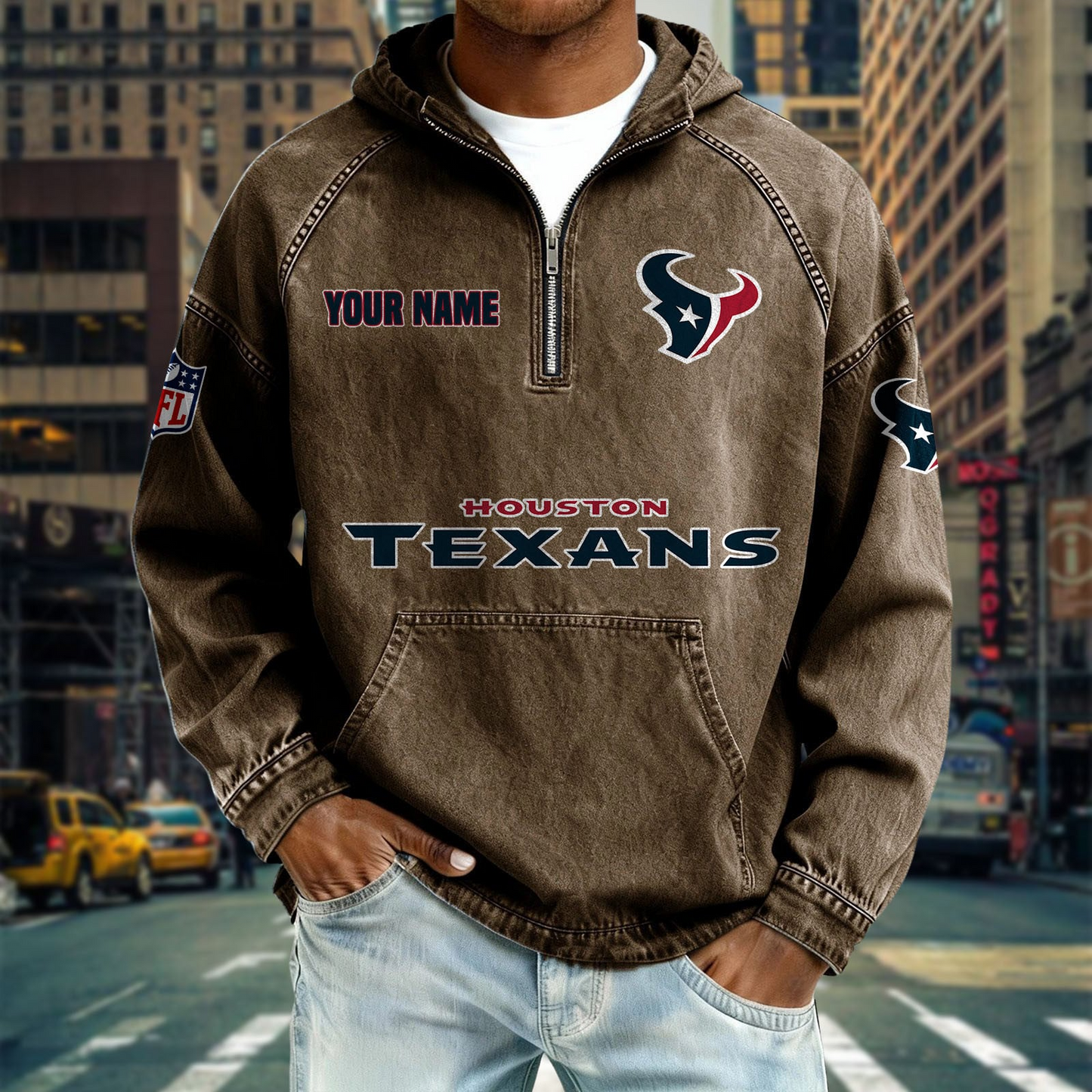 HT x NFL Denim Long - Sleeved Hooded Sweatshirt DDT NTL