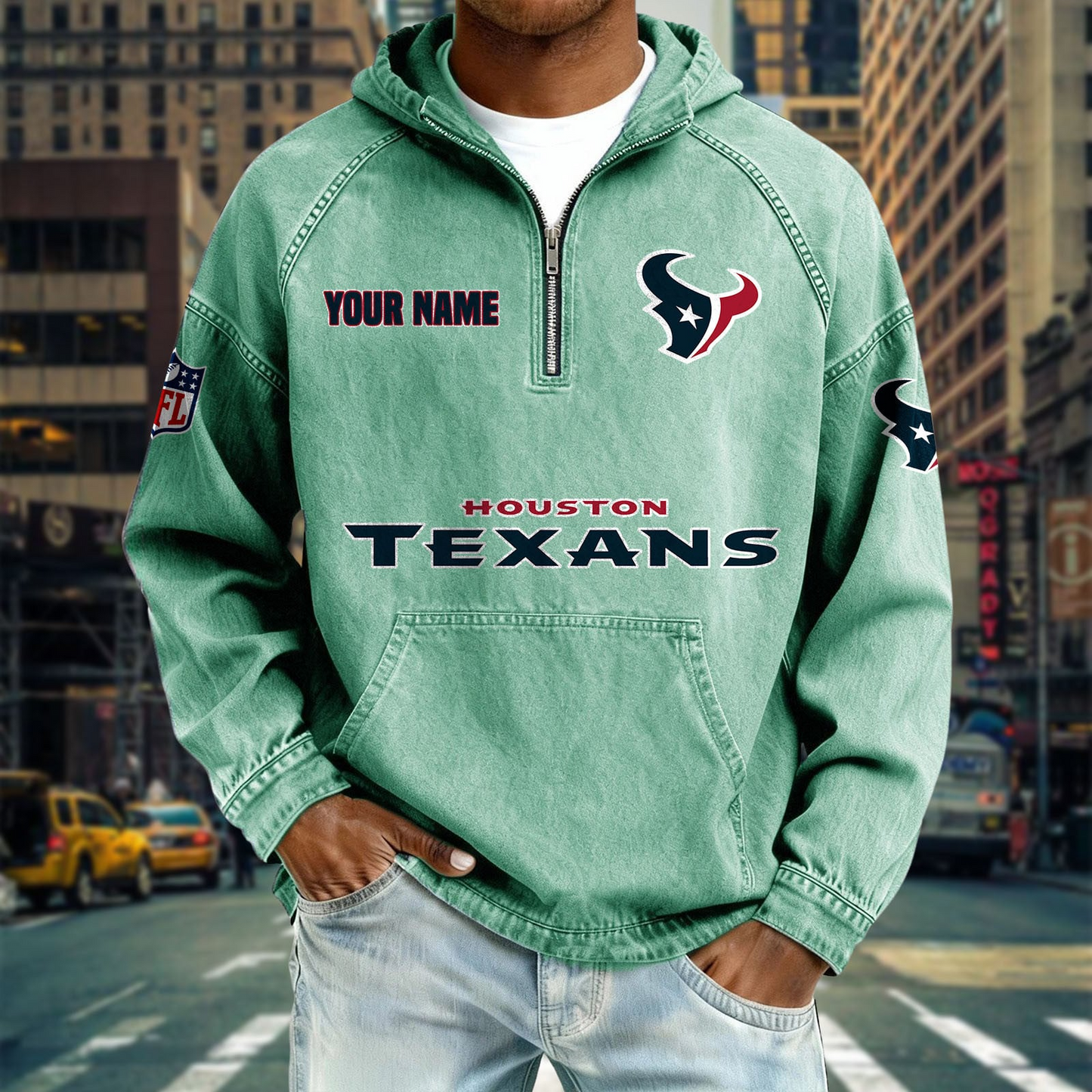 HT x NFL Denim Long - Sleeved Hooded Sweatshirt DDT NTL