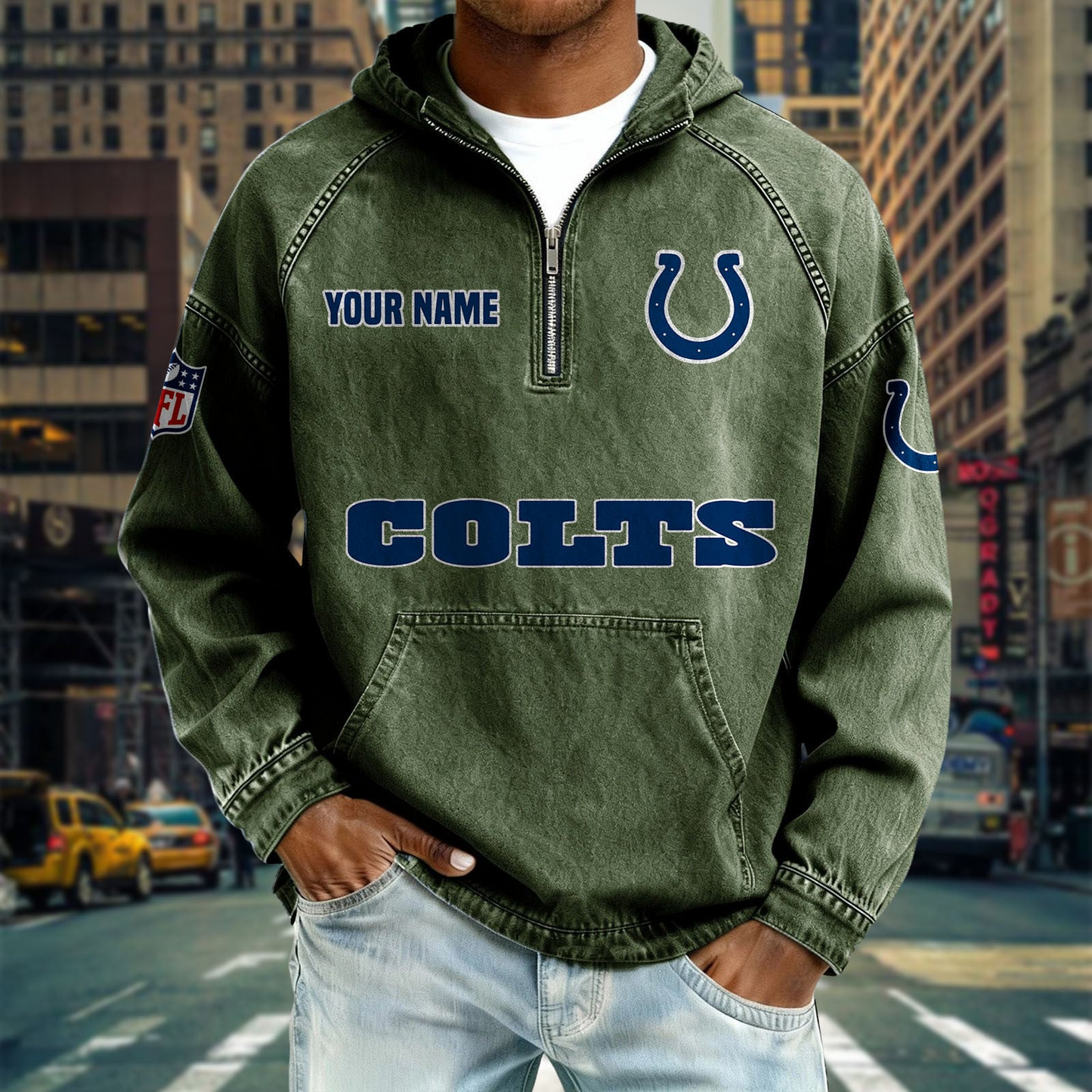 IC x NFL Denim Long - Sleeved Hooded Sweatshirt DDT NTL