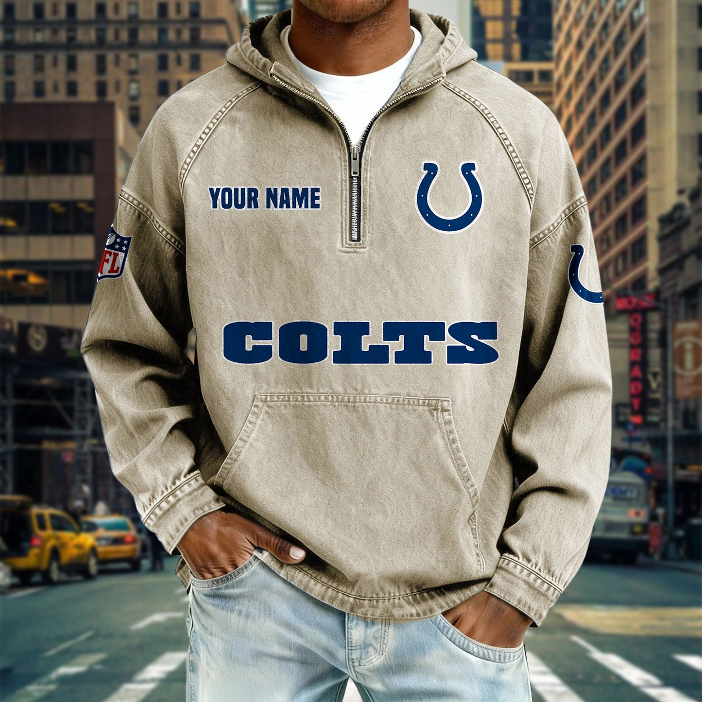 IC x NFL Denim Long - Sleeved Hooded Sweatshirt DDT NTL