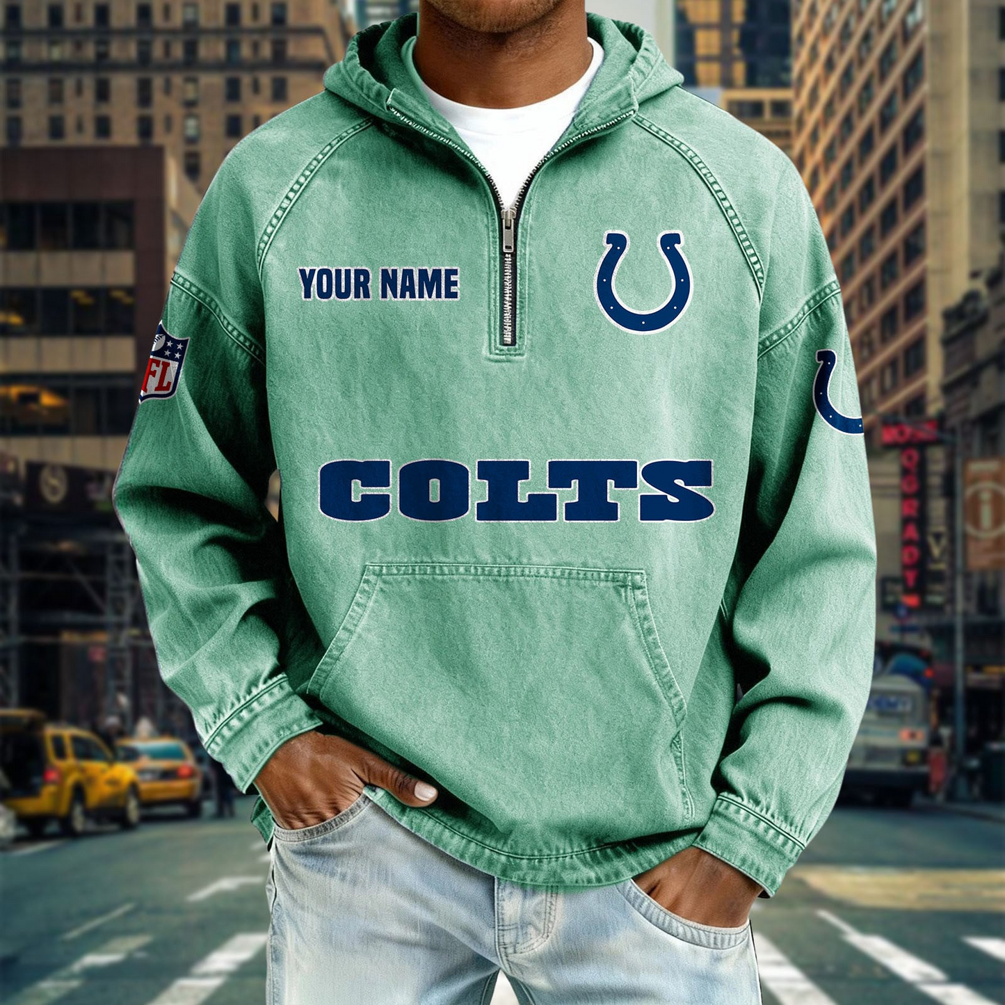 IC x NFL Denim Long - Sleeved Hooded Sweatshirt DDT NTL