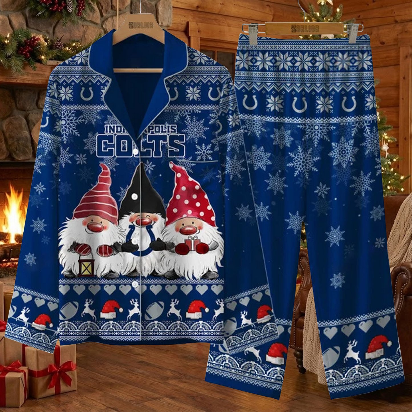 IND X NFL Unique 3 Gnomes Art Design For The 2025 Holiday Season Satin Pajamas Set