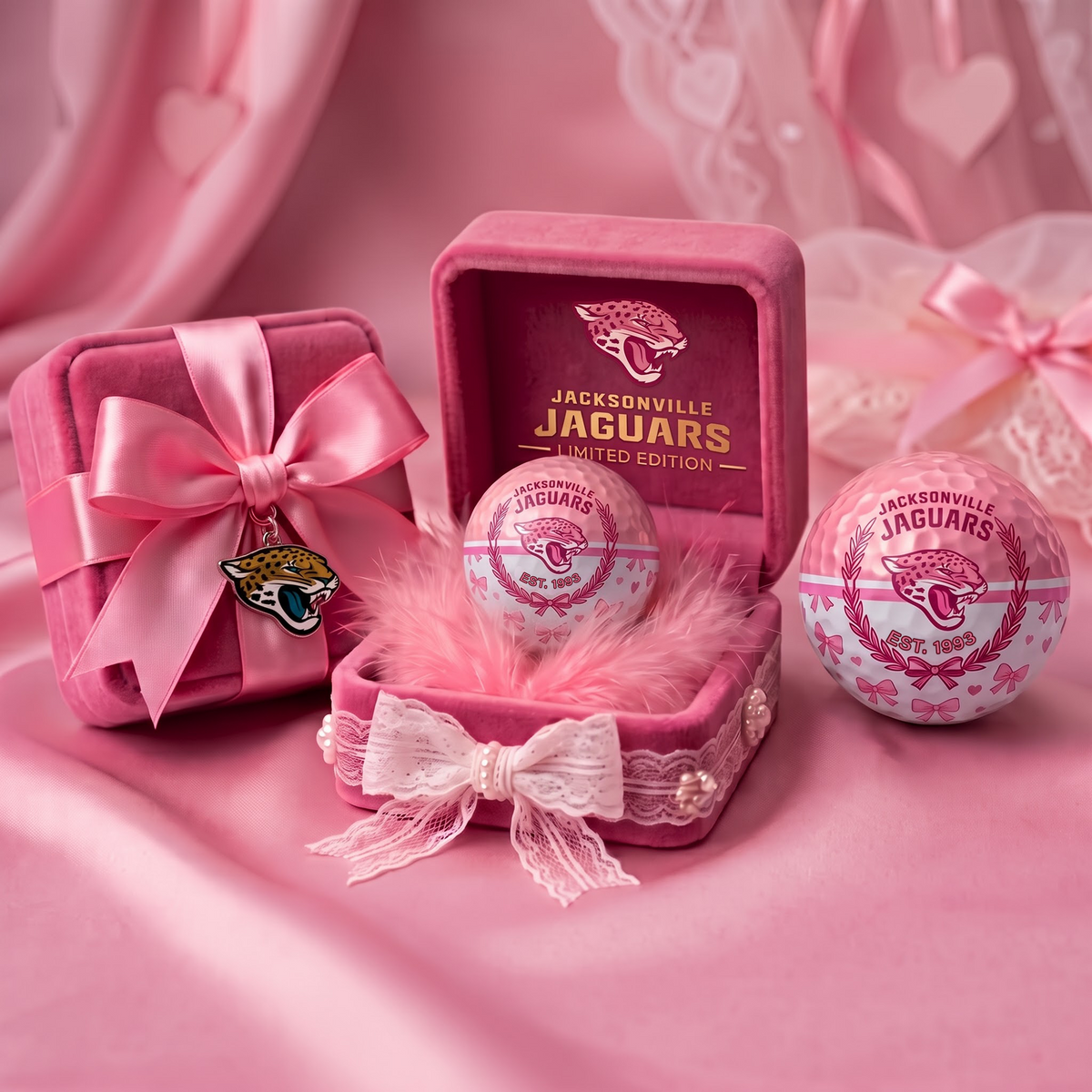 JJ x NFL Coquette Pink Velvet Golf Ball Gift Set