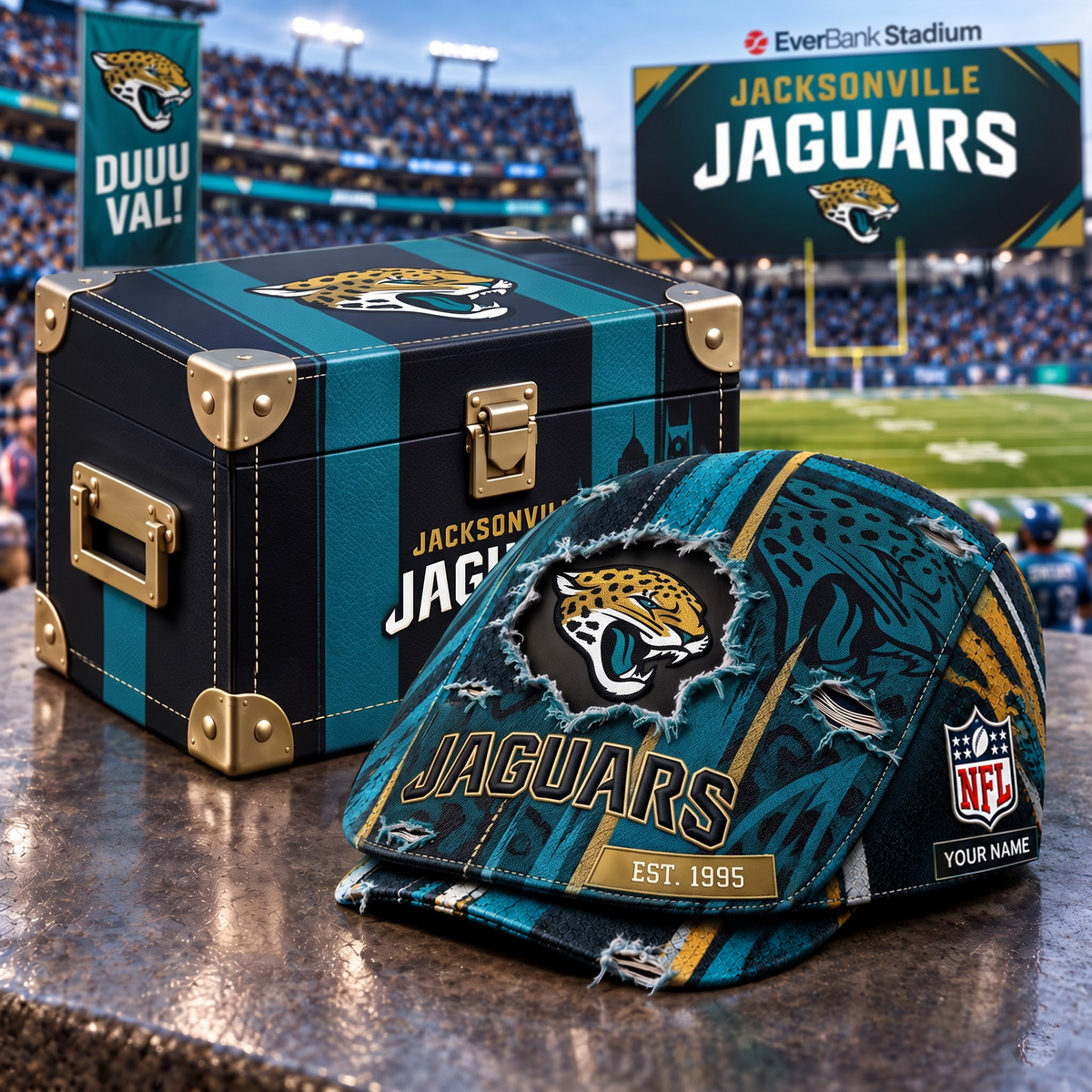 JJ x NFL Distressed Flat Cap Set with Luxury Storage Box