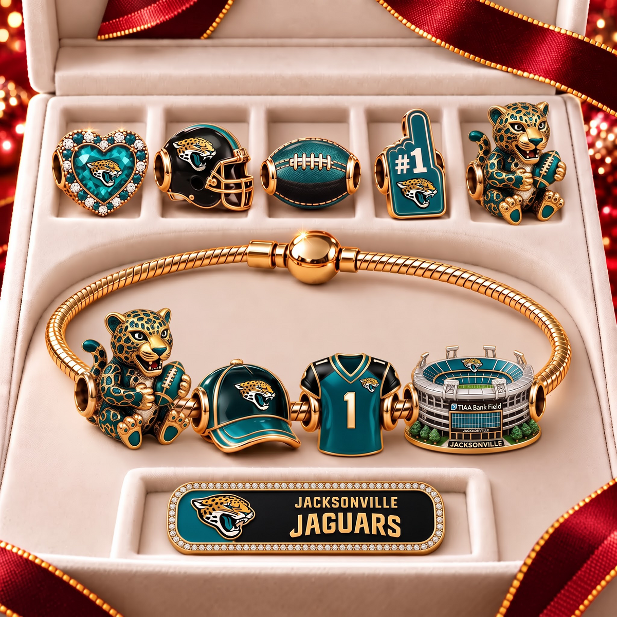 JJ x Premium NFL Fan Charm Bracelet - Pandora Style Sports Charm Set