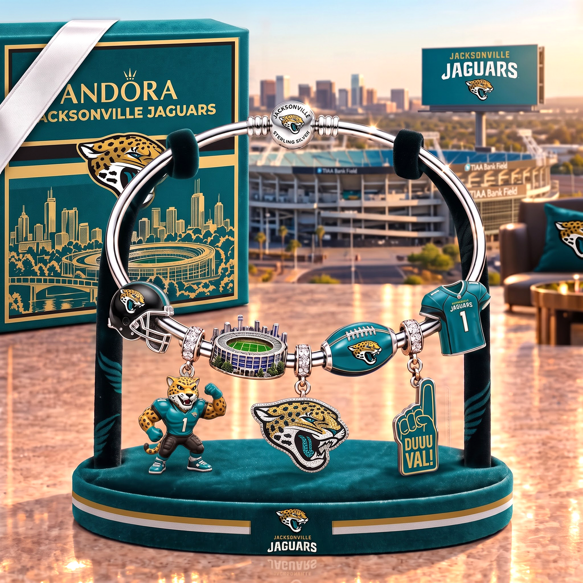 JJ x Personalized NFL Pandora Style Charm Bracelet Gift Set 1409