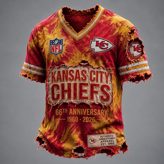 KC X Custom Football Fan Distressed V-Neck Shirt