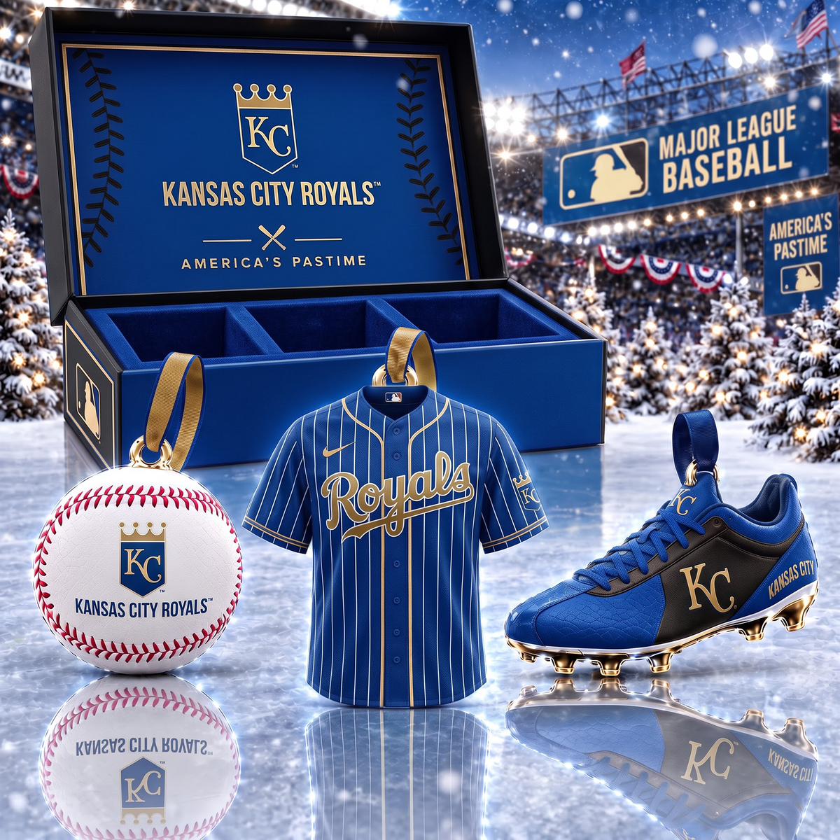 KC X MLB Holiday Collector Ornament Box - 3-Piece Baseball Ornament Set