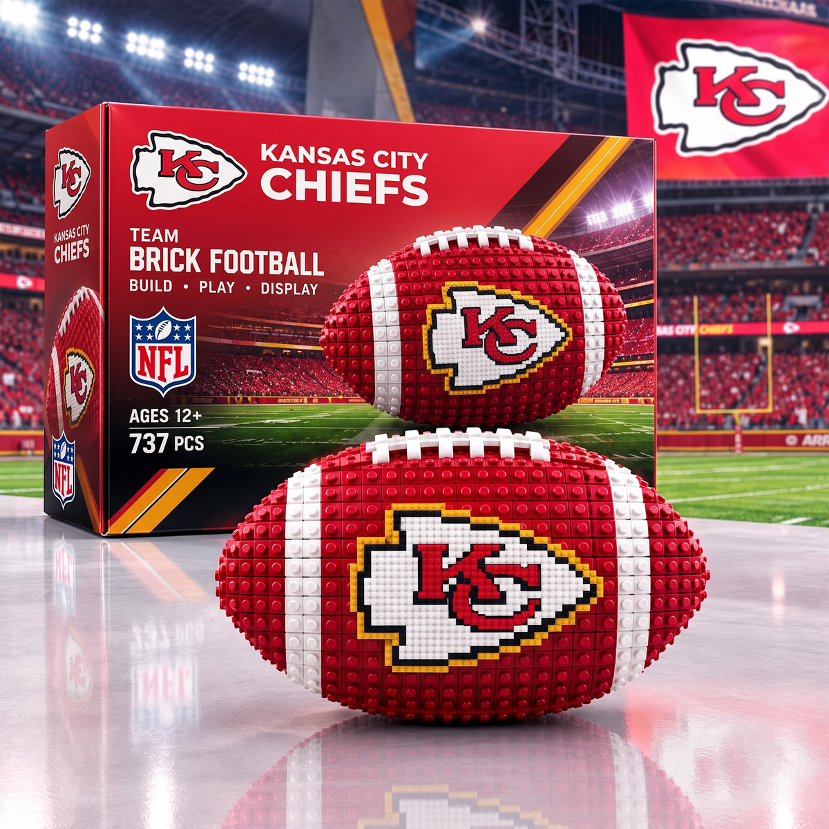 KC X NFL Team Brick Football Building Set – 3D Bricks Collector Model