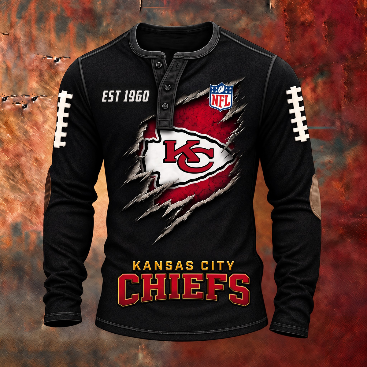 KC X PREMIUM NFL Distressed Long Sleeve Jersey 1709 V2