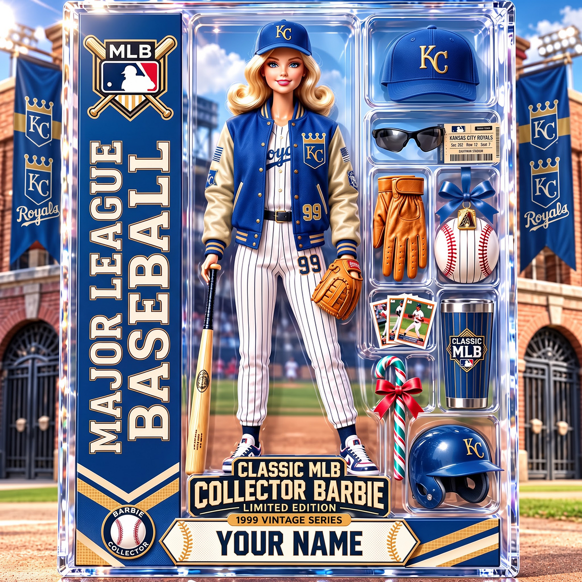 KC X Personalized Classic MLB Collector Barbie Acrylic Block Plaque