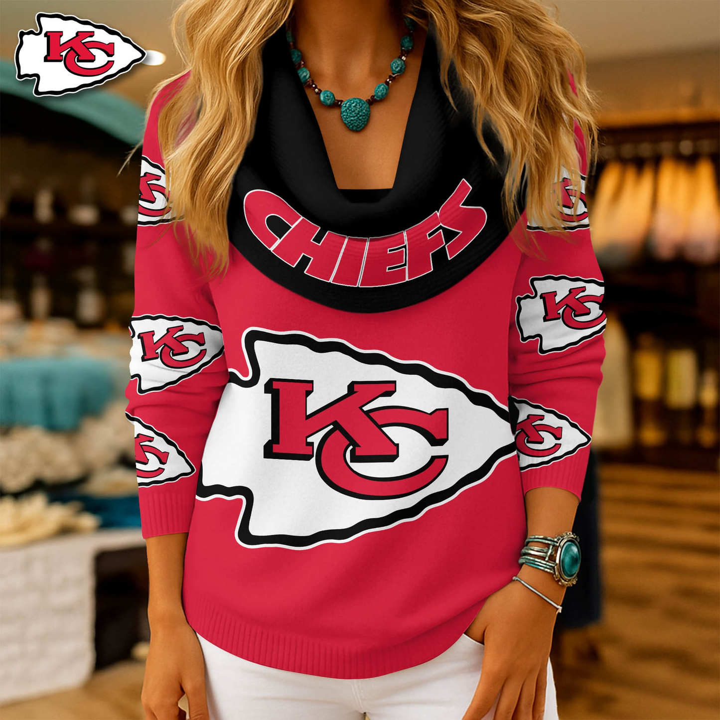 KCC Premium NFL Fan Cowl Neck Sweater 3D Shirt DDT NTL