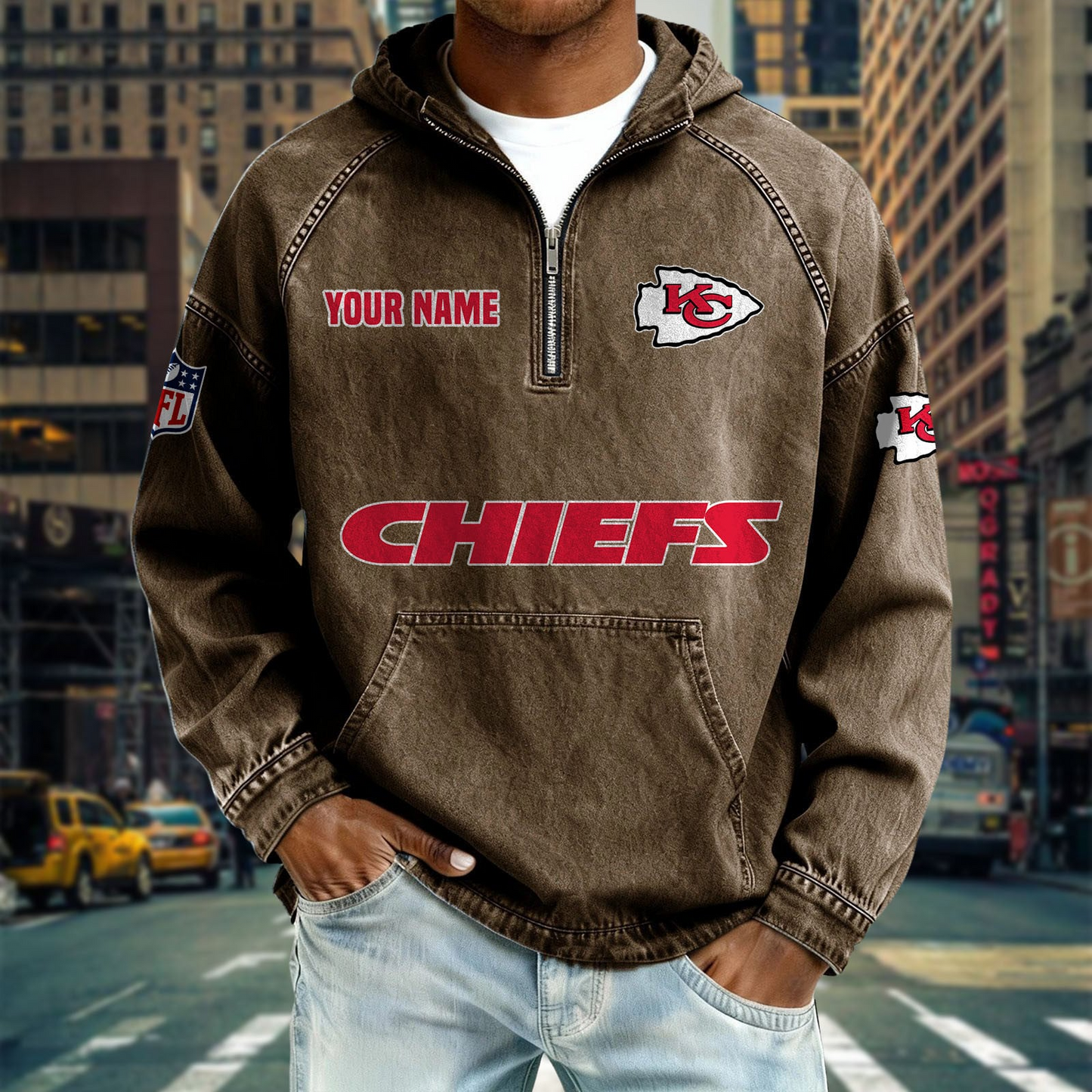 KCC x NFL Denim Long - Sleeved Hooded Sweatshirt DDT NTL