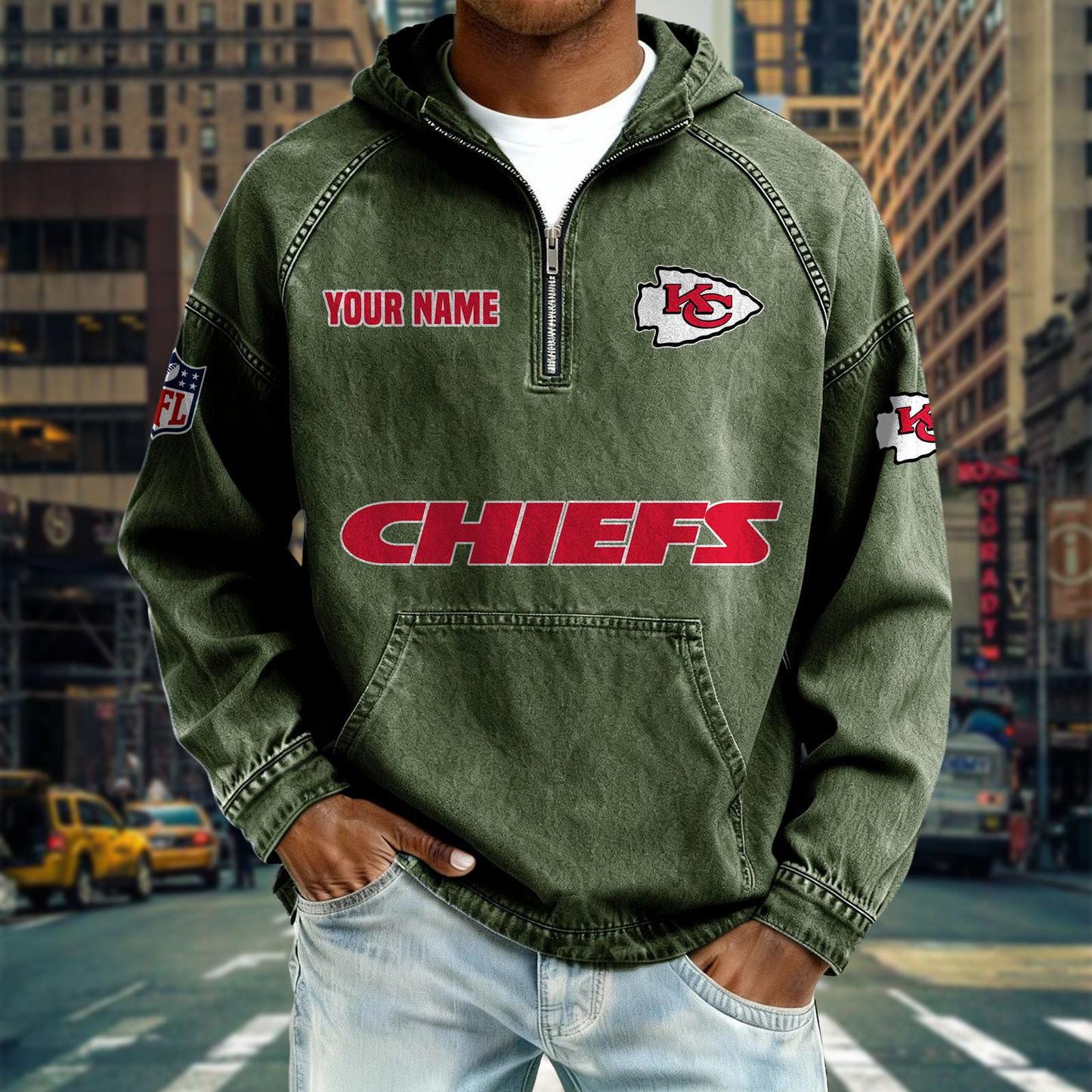 KCC x NFL Denim Long - Sleeved Hooded Sweatshirt DDT NTL