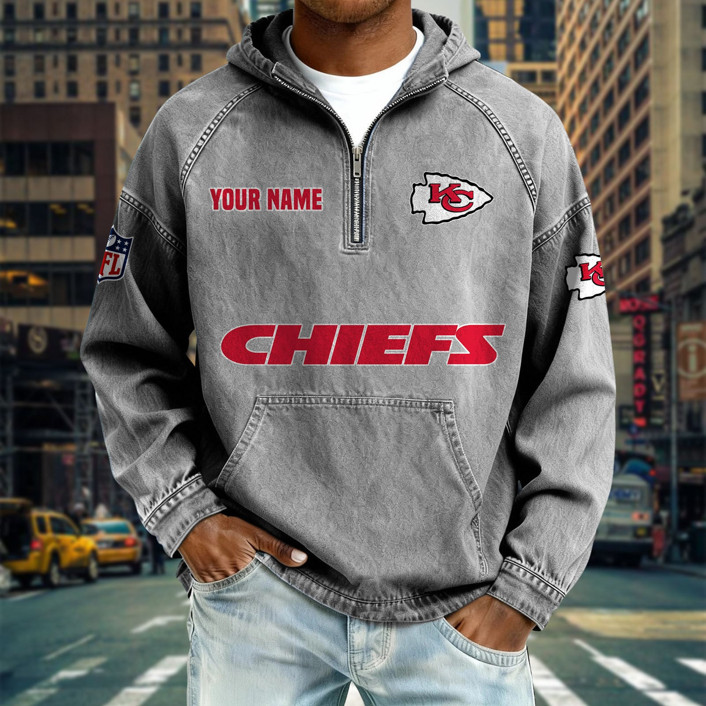 KCC x NFL Denim Long - Sleeved Hooded Sweatshirt DDT NTL