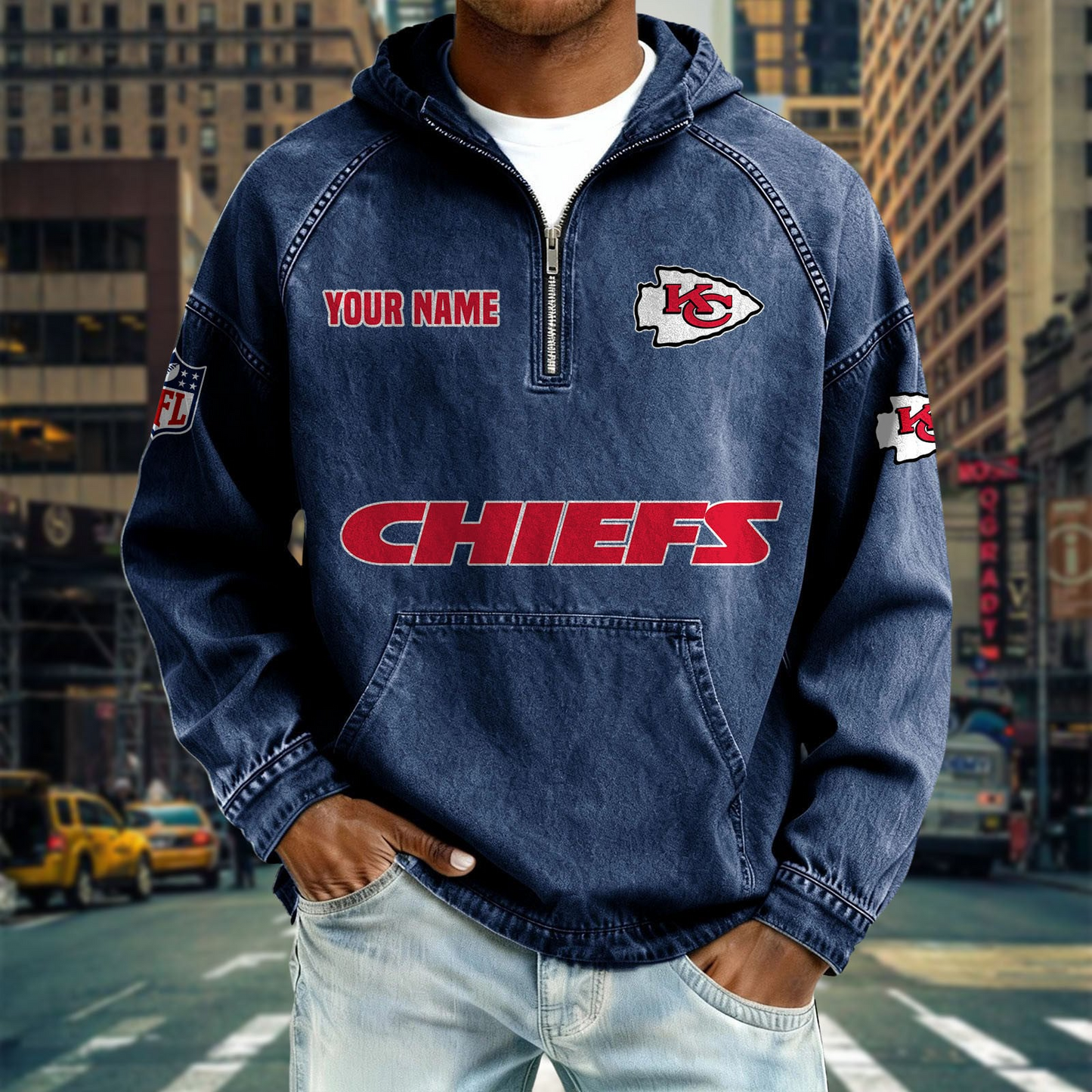 KCC x NFL Denim Long - Sleeved Hooded Sweatshirt DDT NTL