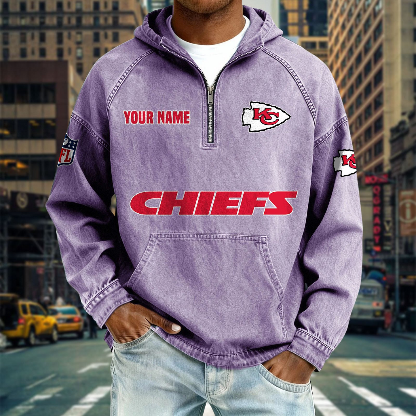 KCC x NFL Denim Long - Sleeved Hooded Sweatshirt DDT NTL