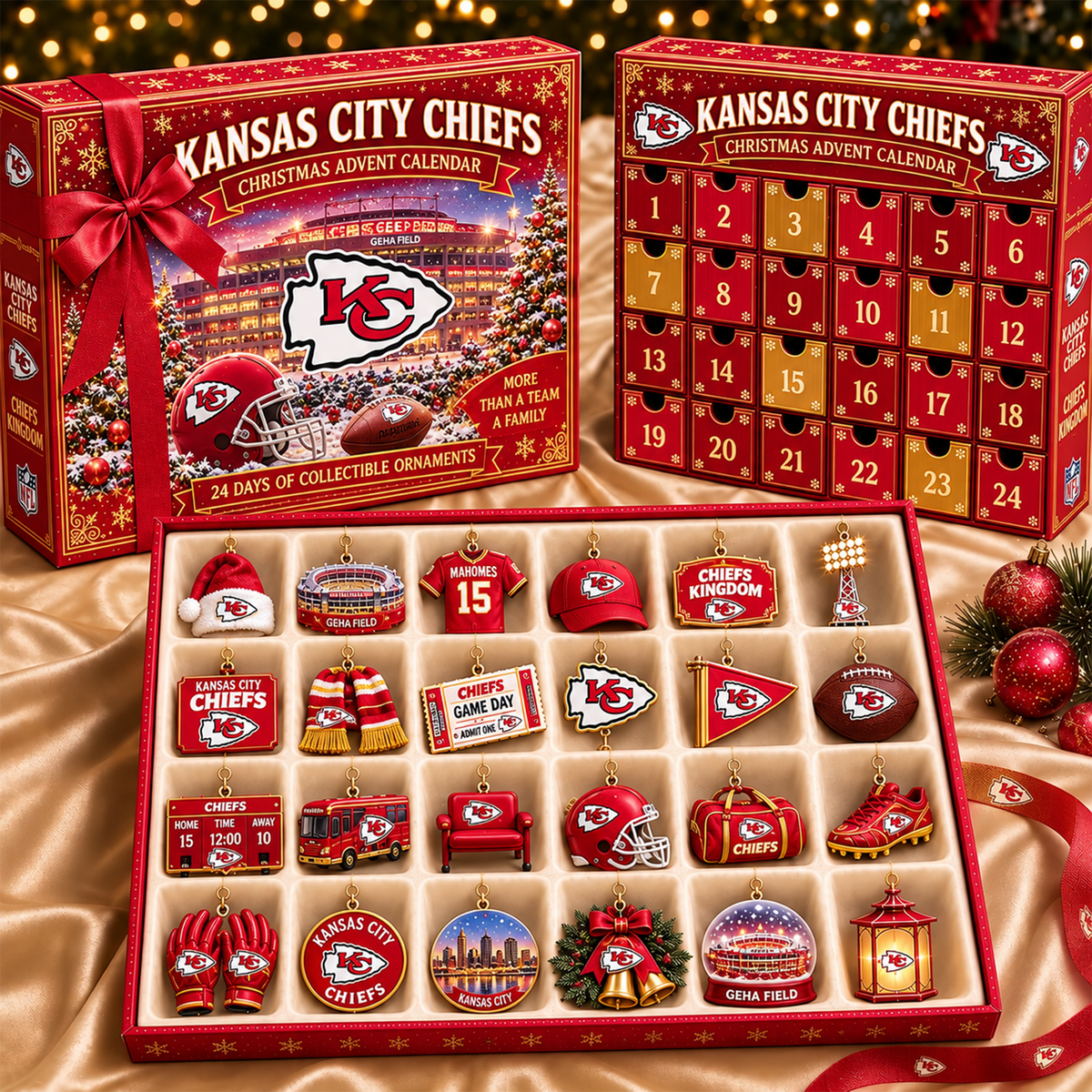 KCC x NFL Team Christmas Advent Calendar Box - 24 Days Countdown Tree Ornaments Gift Set 2809 NAK TTT