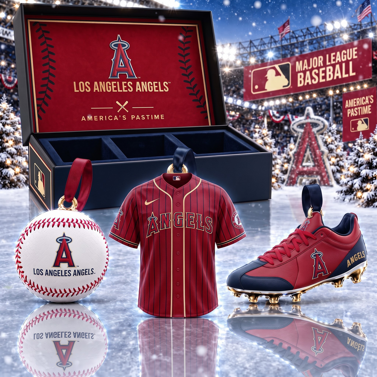 LAA X MLB Holiday Collector Ornament Box - 3-Piece Baseball Ornament Set