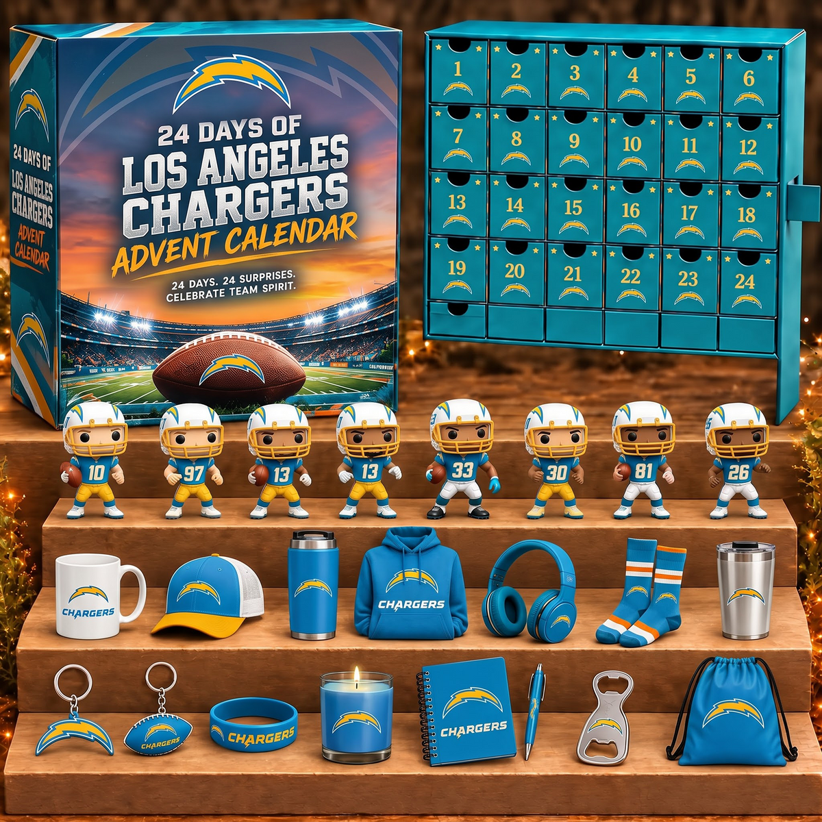 LAC X NFL Personalized 24 Days Of American Football Advent Calendar Blink Box
