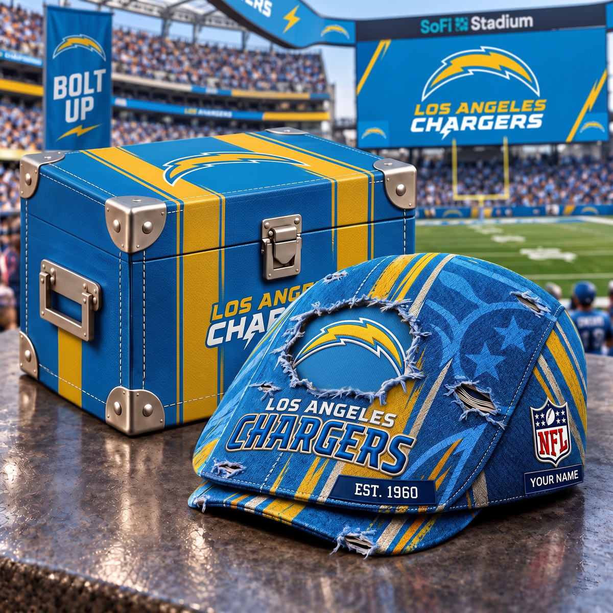 LAC x NFL Distressed Flat Cap Set with Luxury Storage Box