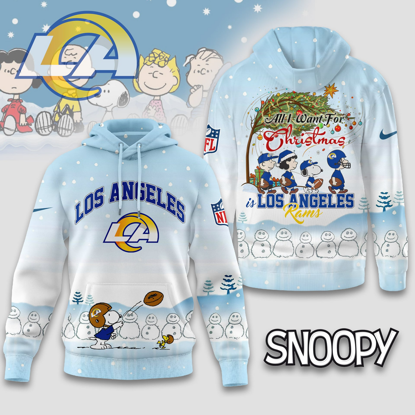 LAR Premium NFL Peanuts Snow Day Hoodie DDT CTND