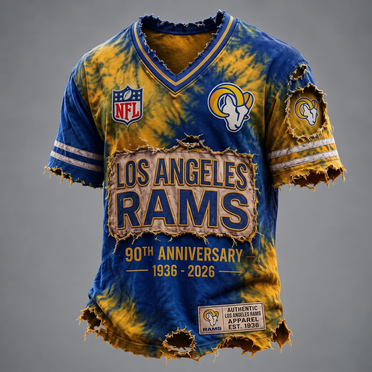 LAR X Custom Football Fan Distressed V-Neck Shirt