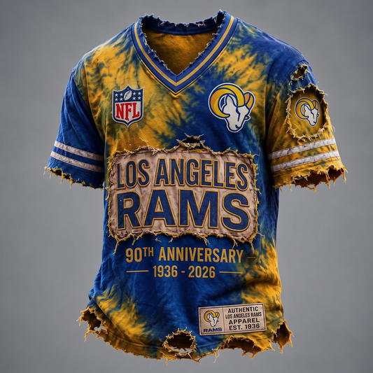 LAR X Custom Football Fan Distressed V-Neck Shirt