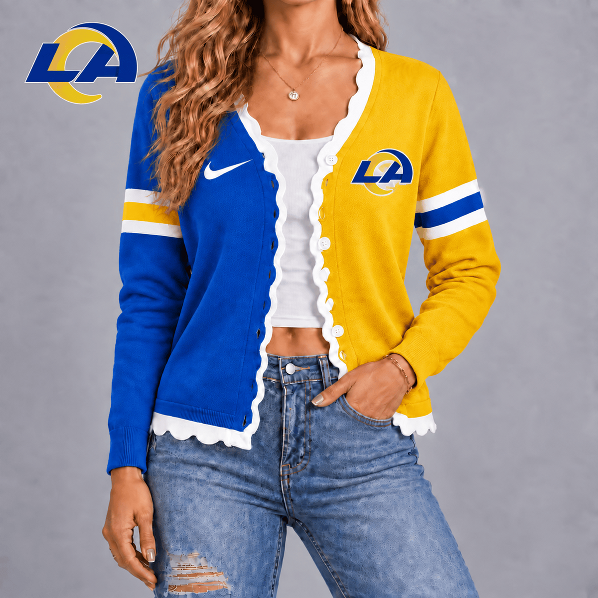 LAR X Premium NFL Varsity Stripe Button Cardigan