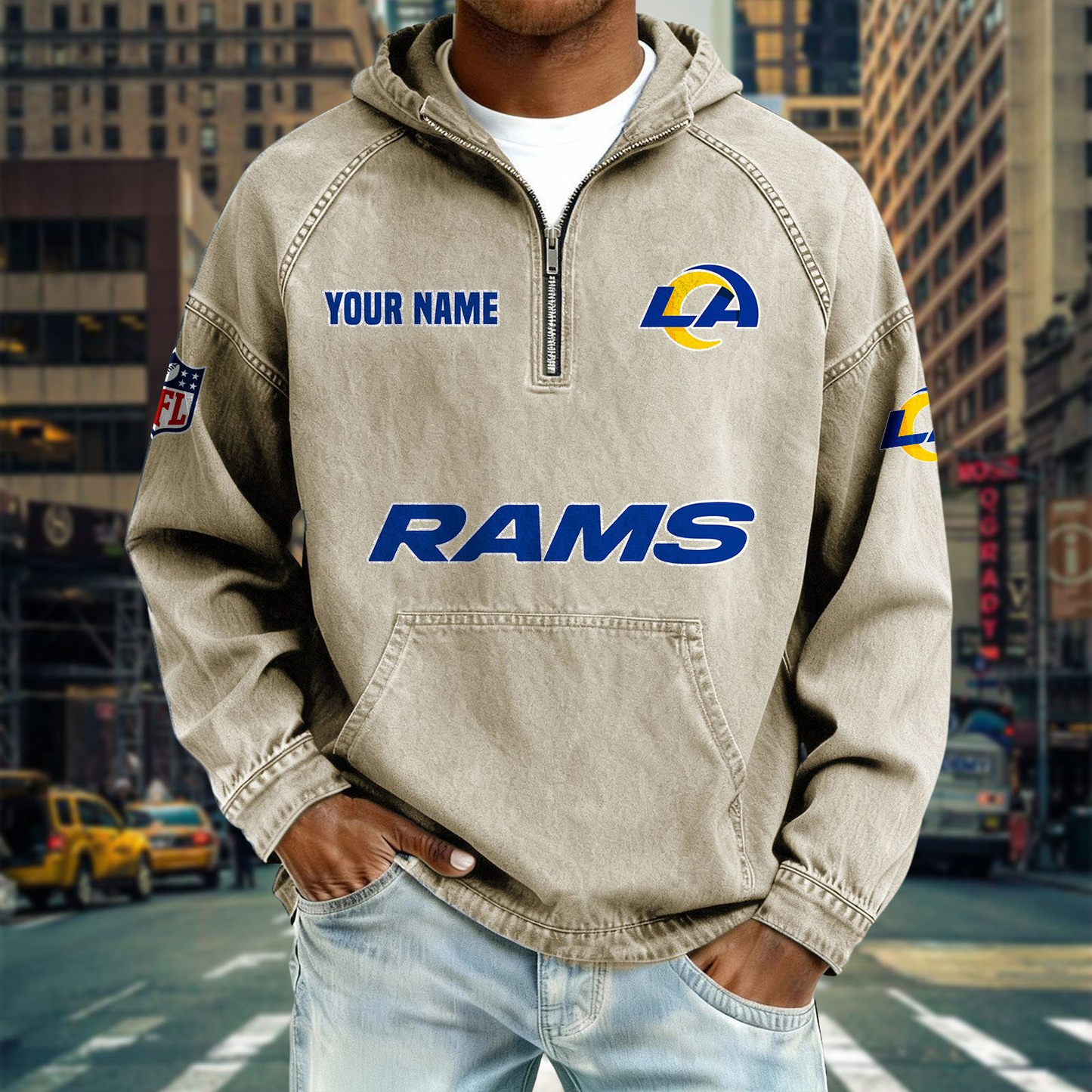 LAR x NFL Denim Long - Sleeved Hooded Sweatshirt DDT NTL