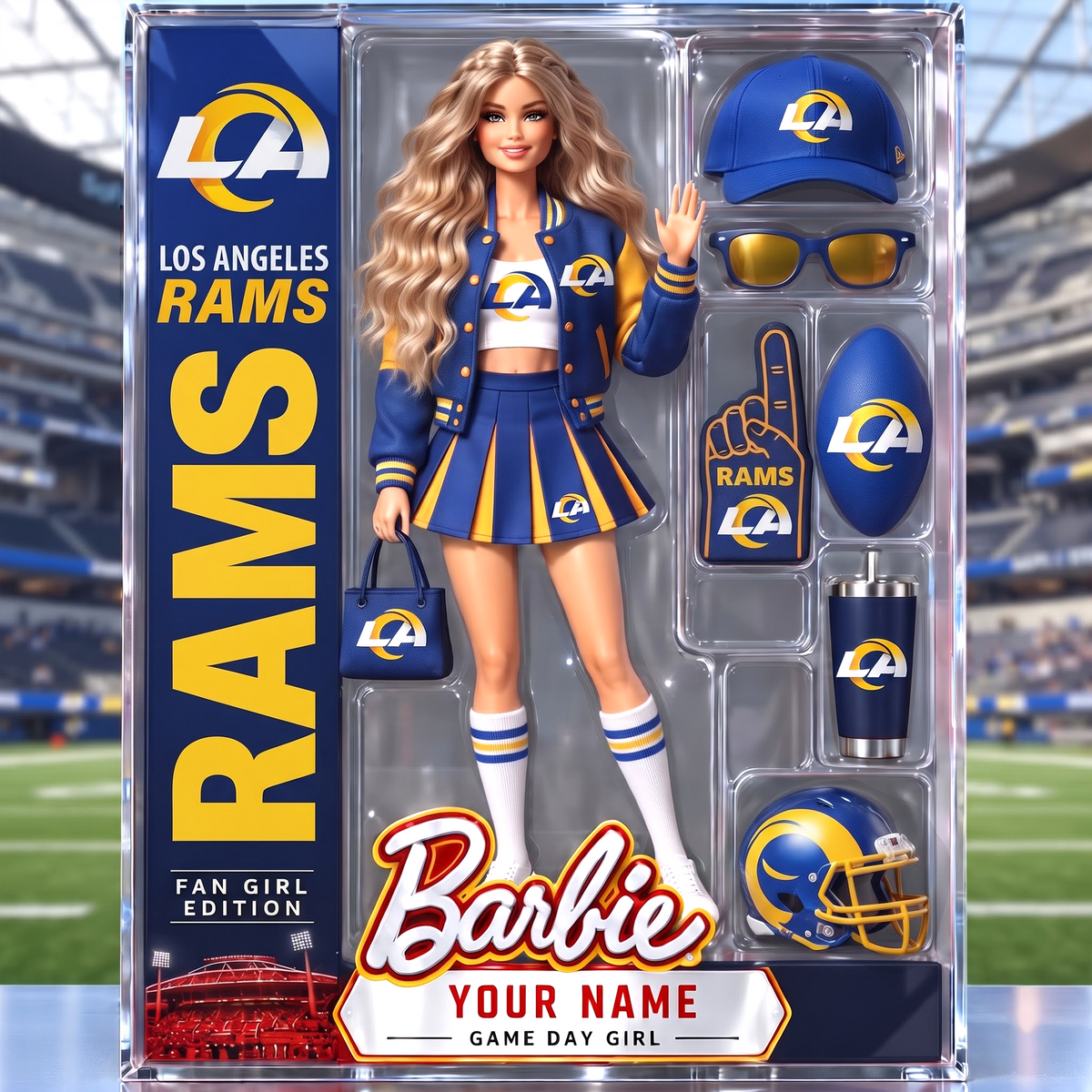 LAR x Personalized NFL Ken Acrylic Block Plaque Action Figure Box