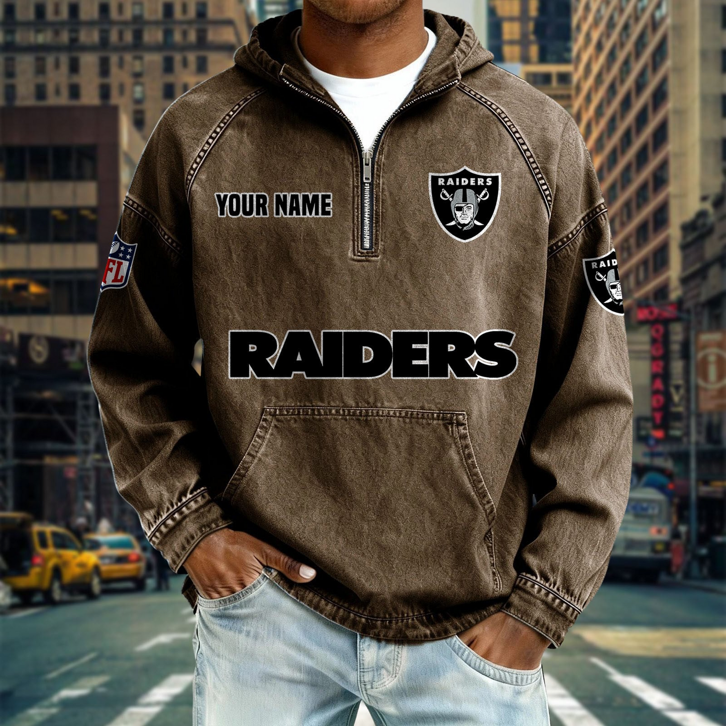LVR x NFL Denim Long - Sleeved Hooded Sweatshirt DDT NTL